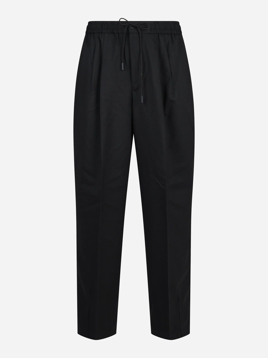 Pantaloni Wide Active in flanella tecnica neri - vista frontale