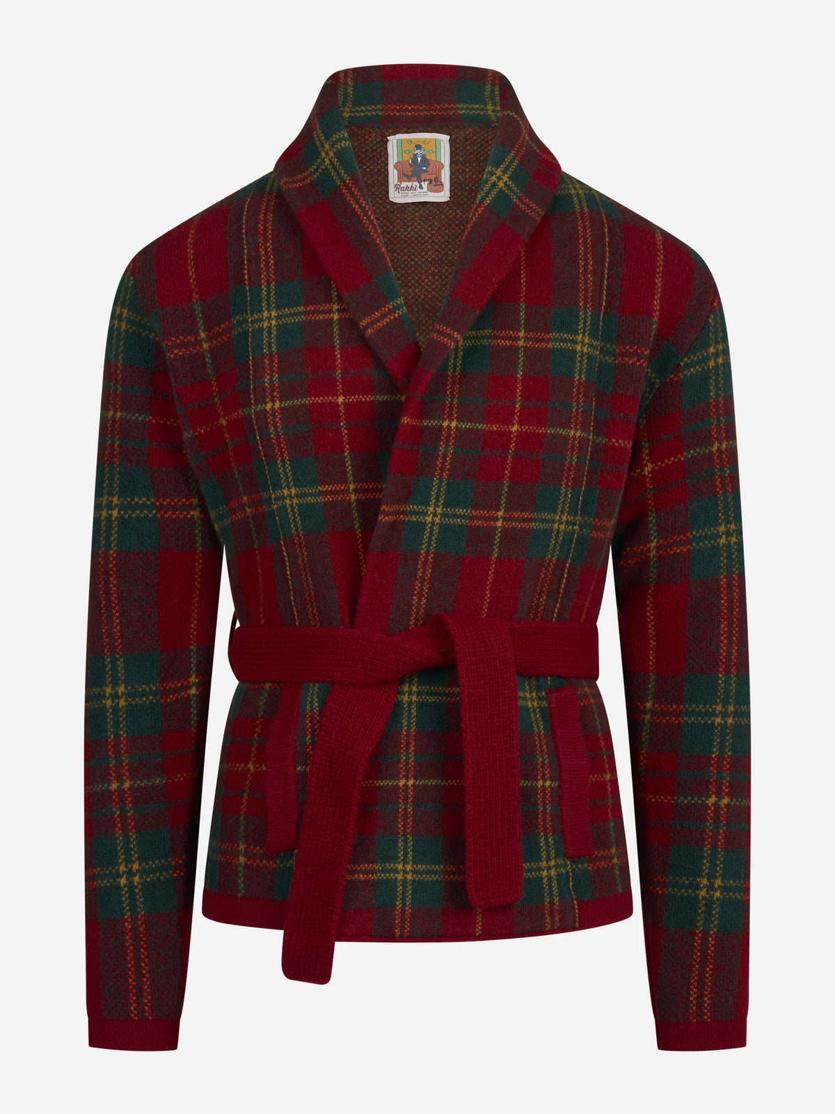 Giacca vestaglia in lana tartan rossa - vista frontale