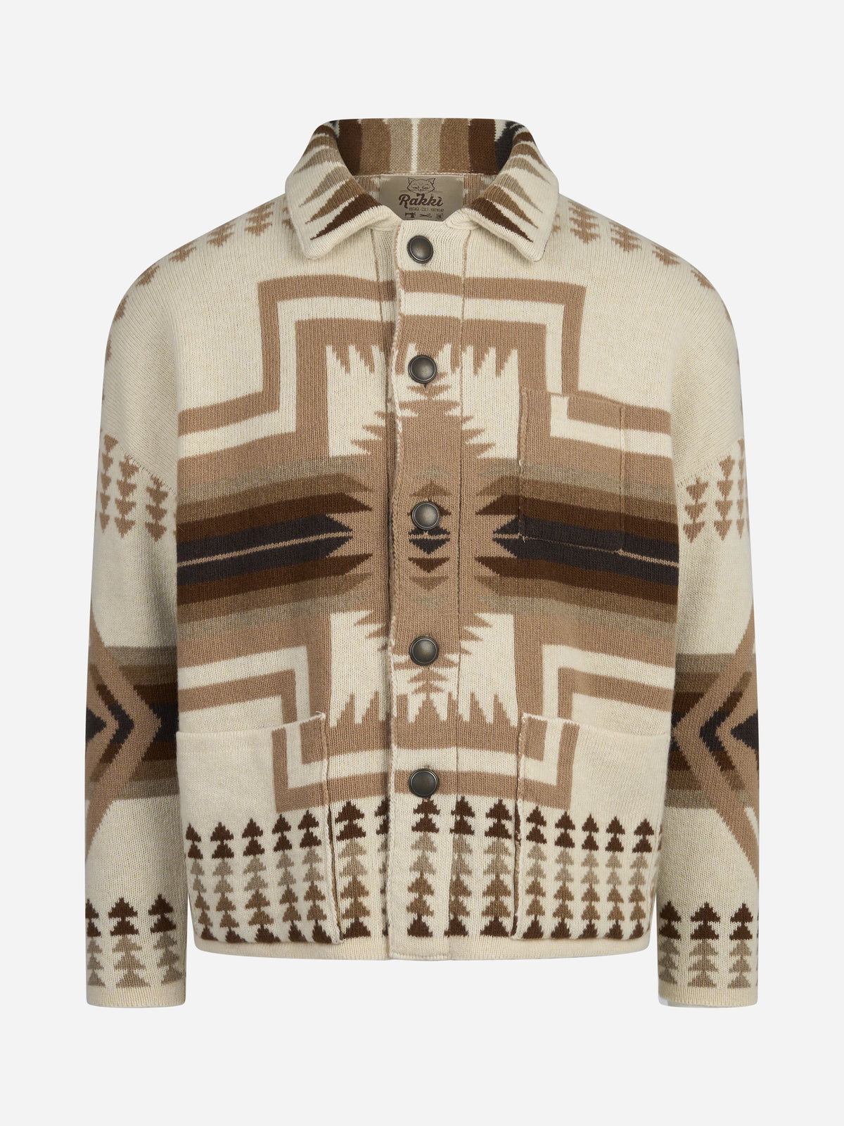 Overshirt Pueblo Navajo in lana avorio - vista frontale
