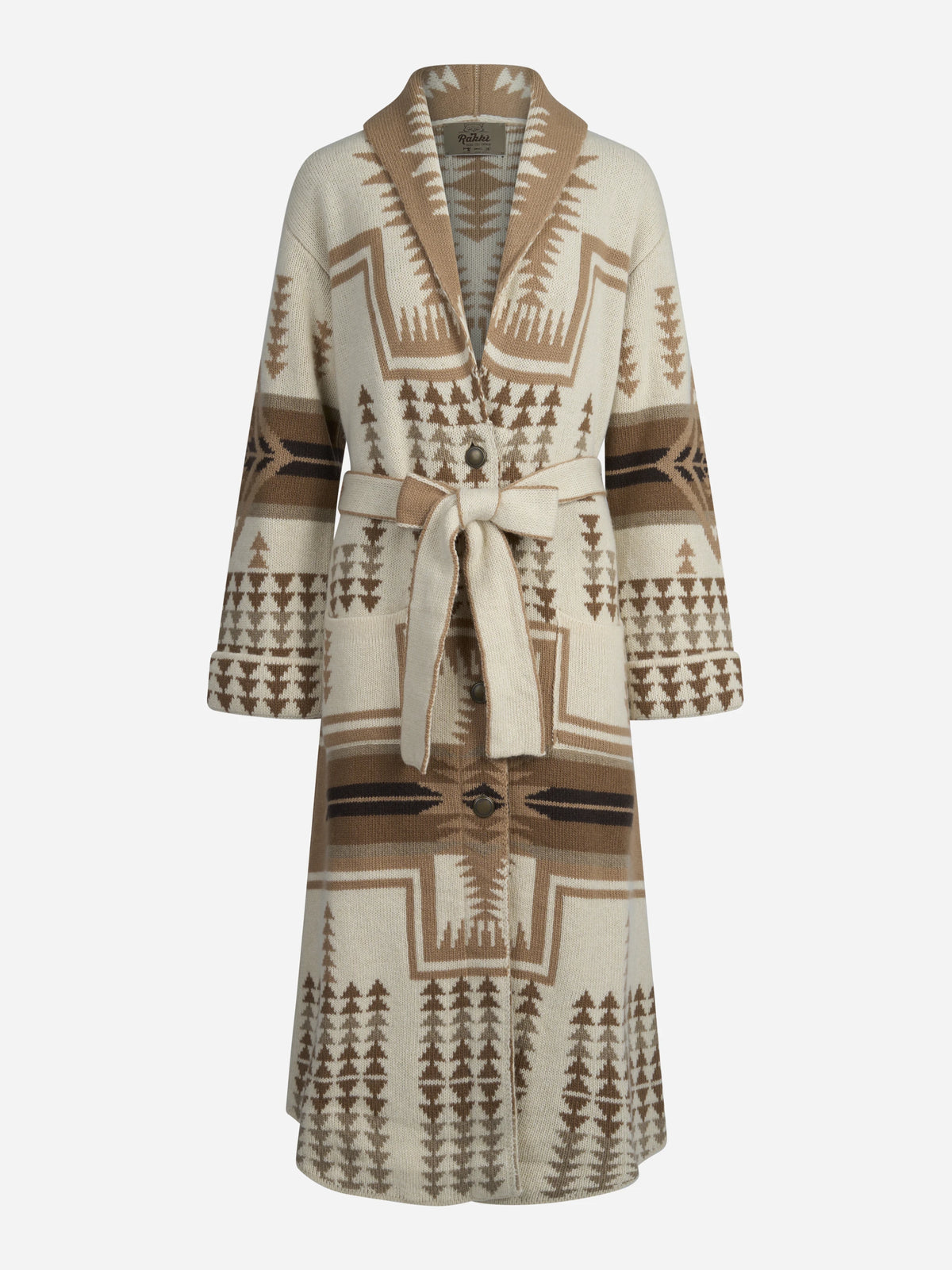 Cappotto cardigan Dineth in lana jacquard avorio - vista frontale