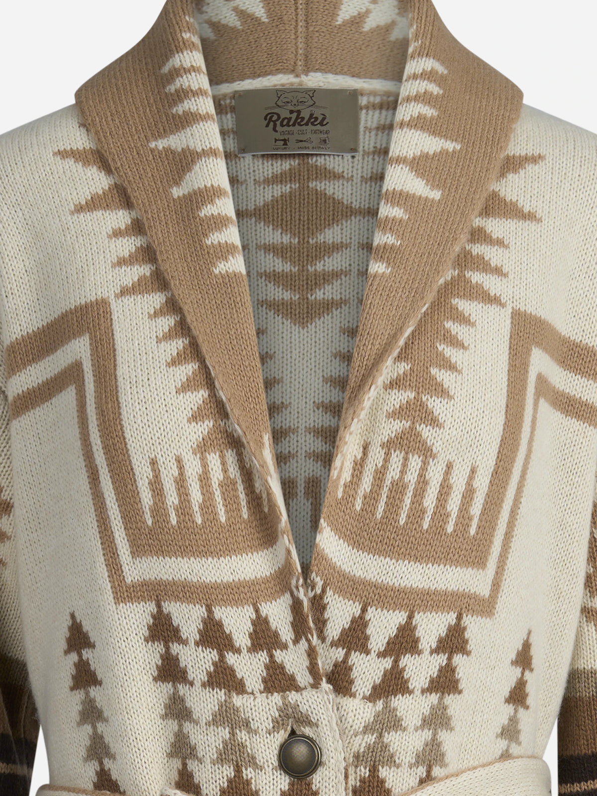 Cappotto cardigan Dineth in lana jacquard avorio - dettaglio del prodotto