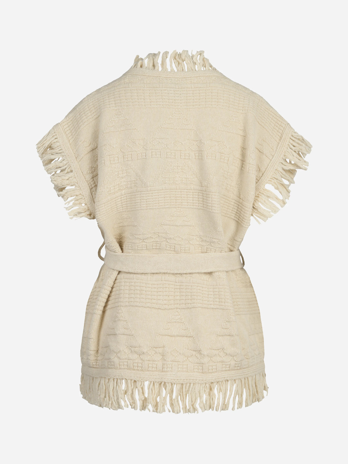 Gilet lungo JB con frange e cintura avorio RAKKÌ - vista posteriore