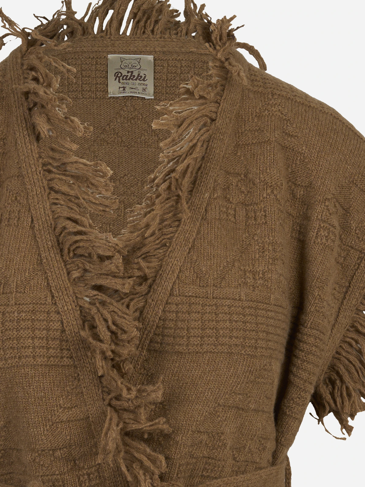Gilet lungo JB con frange e cintura tabacco RAKKÌ - dettaglio
