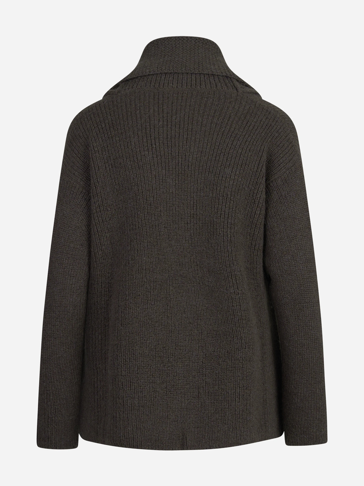 Cardigan Babette in lana con collo sciallato marrone - vista posteriore