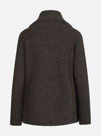 Cardigan Babette in lana con collo sciallato marrone - vista posteriore