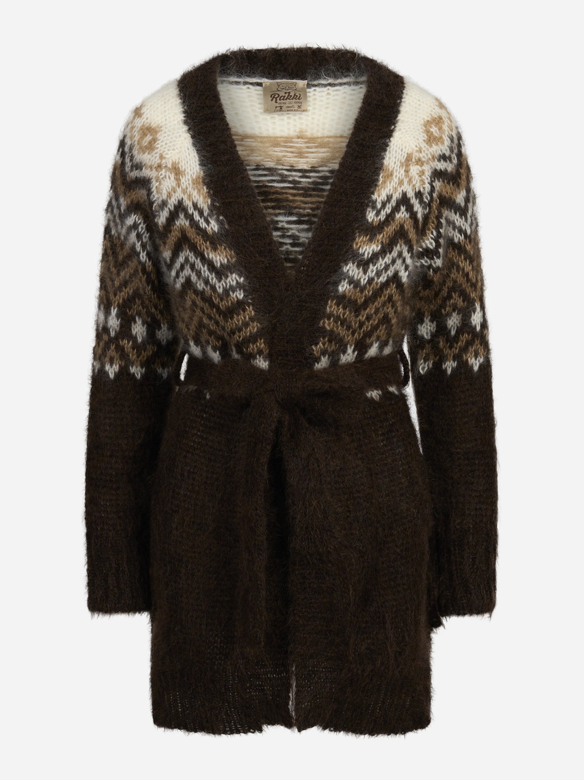 Cardigan Jane in lana jacquard cioccolato - vista frontale