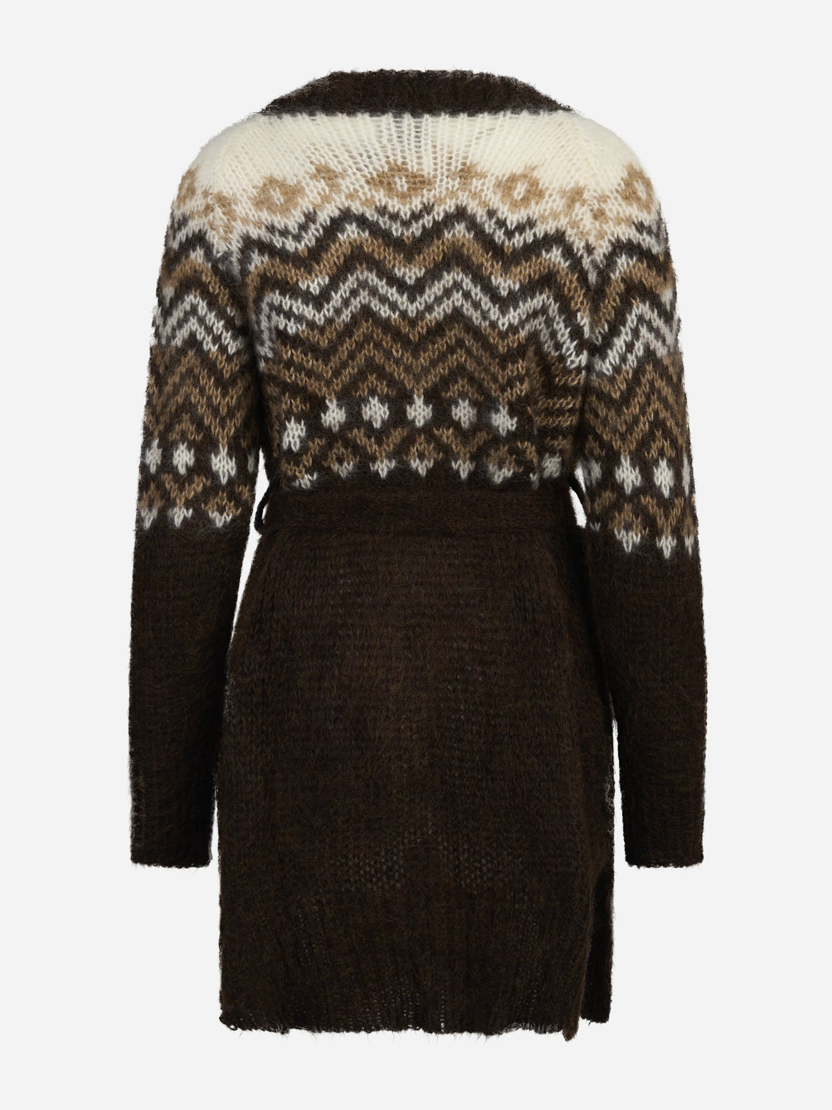 Cardigan Jane in lana jacquard cioccolato - vista posteriore