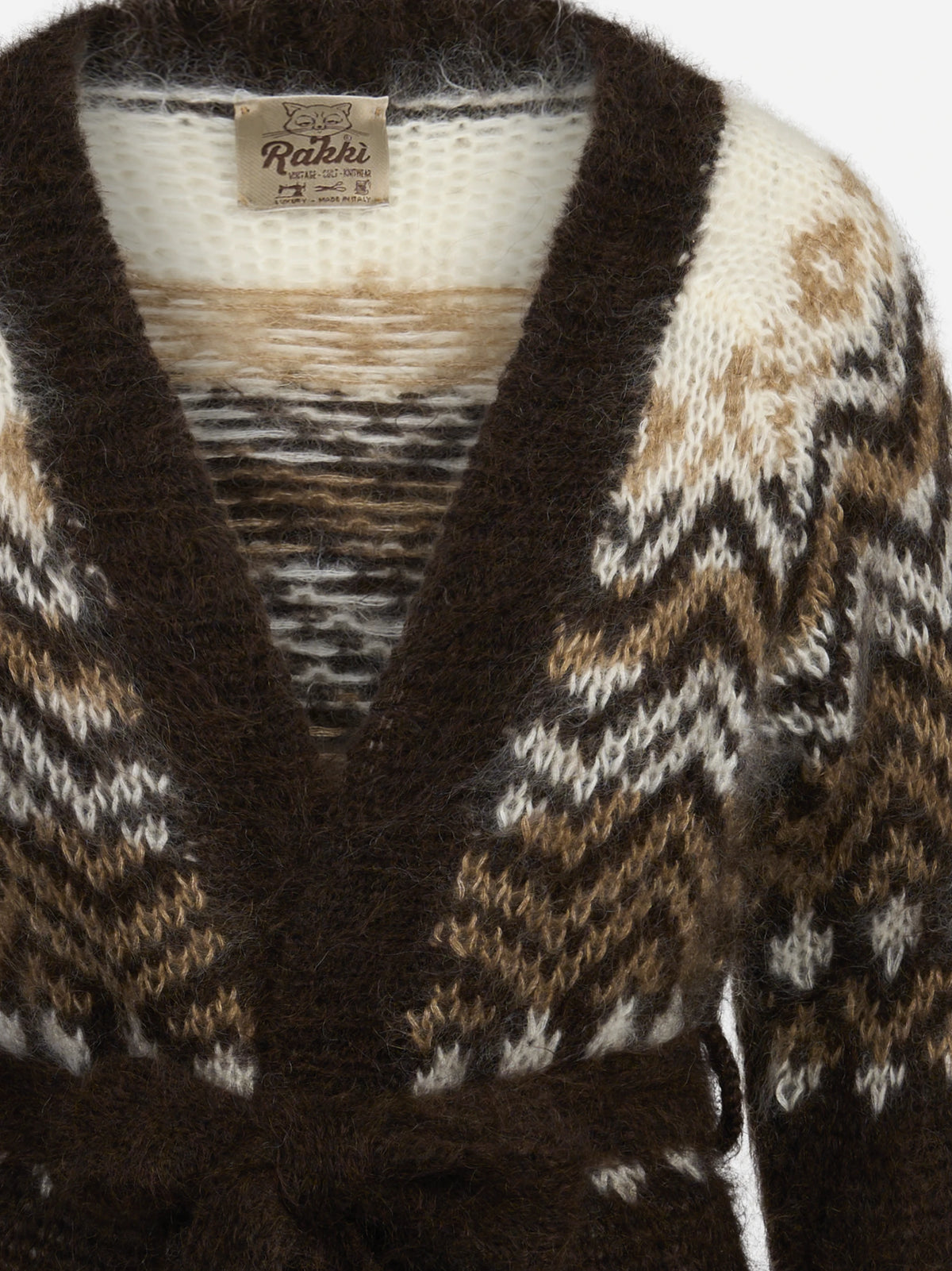 Cardigan Jane in lana jacquard cioccolato - dettaglio del prodotto
