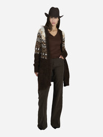 Cardigan Jane in lana jacquard cioccolato - indossato, vista alternativa 0