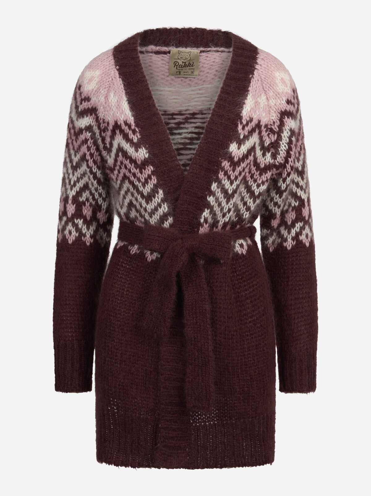 Cardigan Jane in lana jacquard prugna - vista frontale