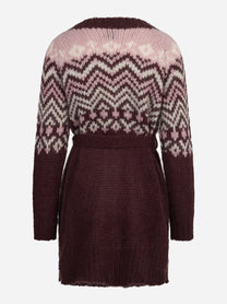 Cardigan Jane in lana jacquard prugna - vista posteriore