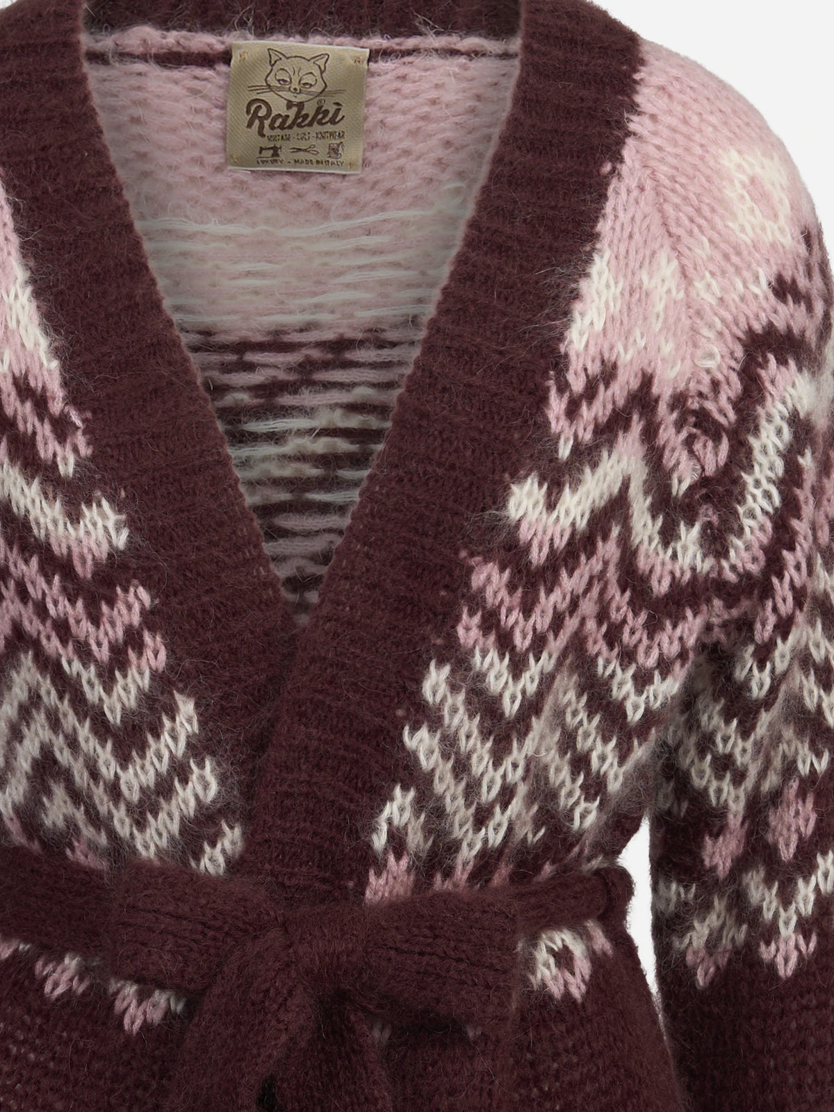 Cardigan Jane in lana jacquard prugna - dettaglio del prodotto