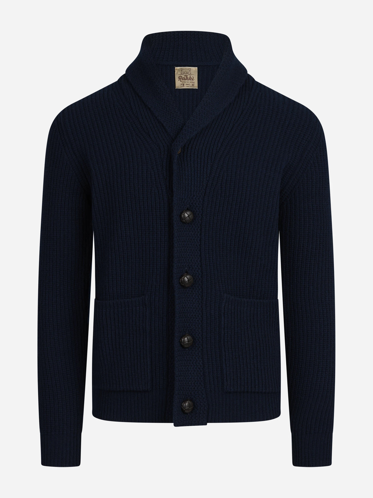 Cardigan Renegade in lana merino blu - vista frontale