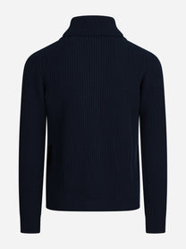 Cardigan Renegade in lana merino blu - vista posteriore