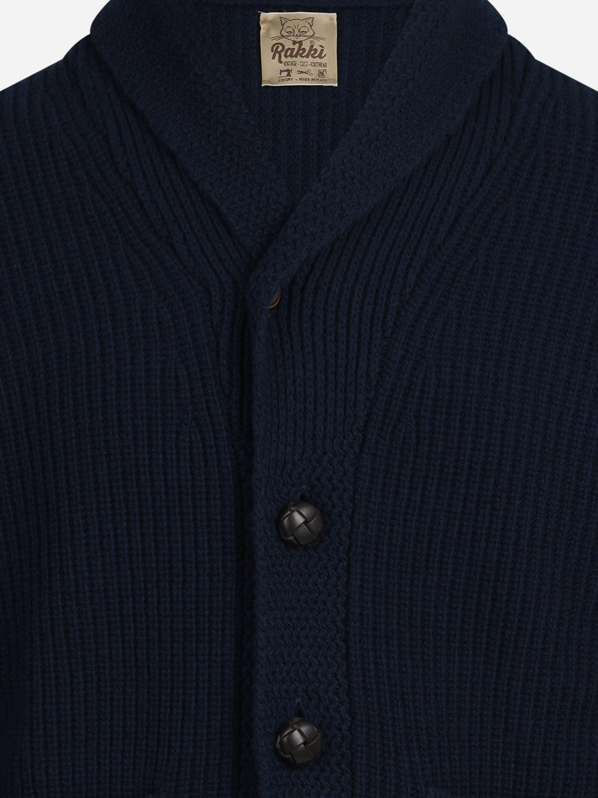 Cardigan Renegade in lana merino blu - dettaglio del prodotto