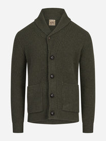 Cardigan Renegade con collo sciallato verde militare RAKKÌ - vista frontale