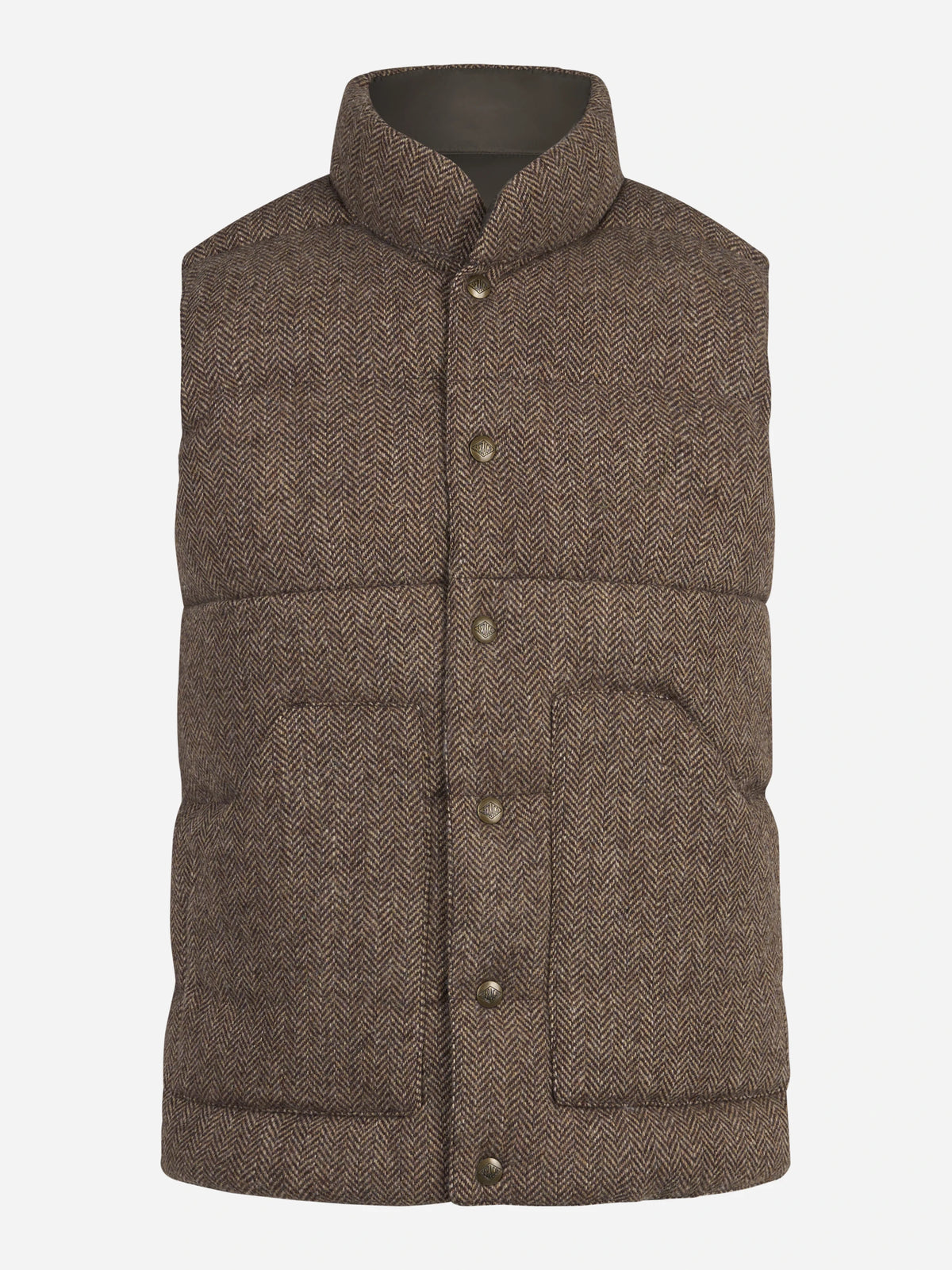 Gilet reversibile Webb Herringbone beige e marrone - vista frontale
