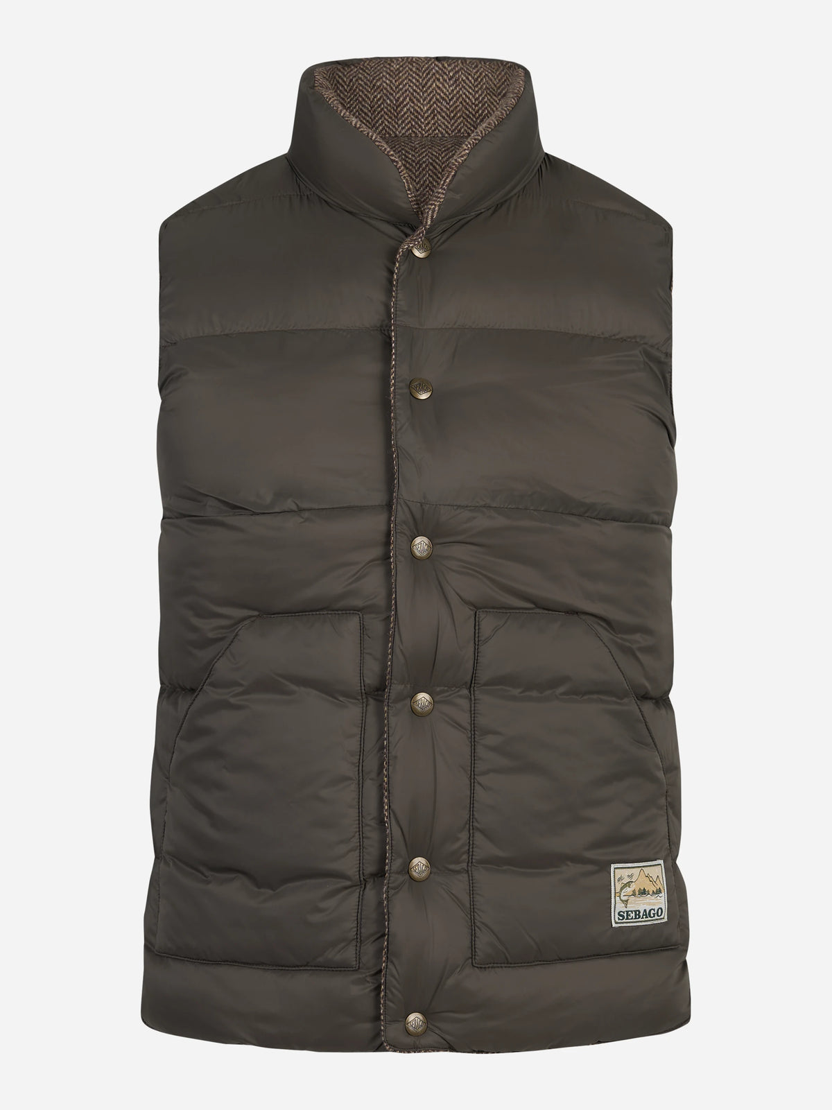 Gilet reversibile Webb Herringbone beige e marrone - vista laterale