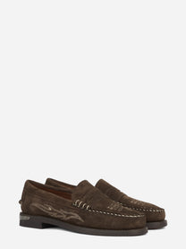 Mocassino Penny Dan Dallas in suede marrone - vista tre quarti
