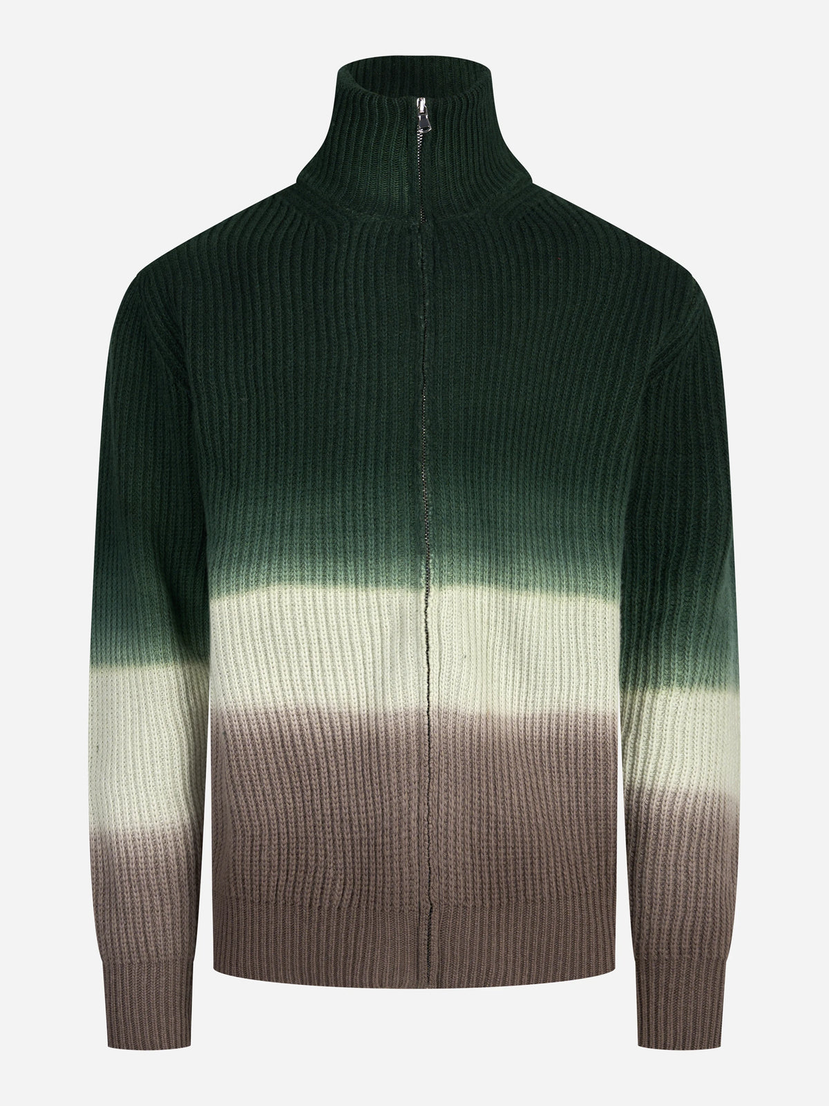 Cardigan a coste tie-dye con zip verde SEVEN GAUGE - vista frontale