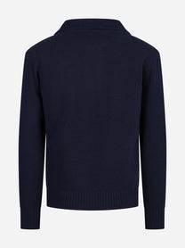 Polo in lana merino blu - vista posteriore