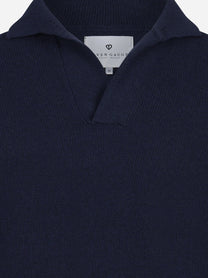 Polo in lana merino blu - dettaglio del prodotto