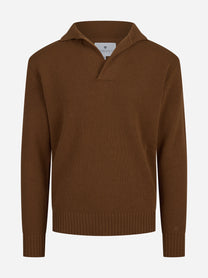Polo in lana merino marrone - vista frontale