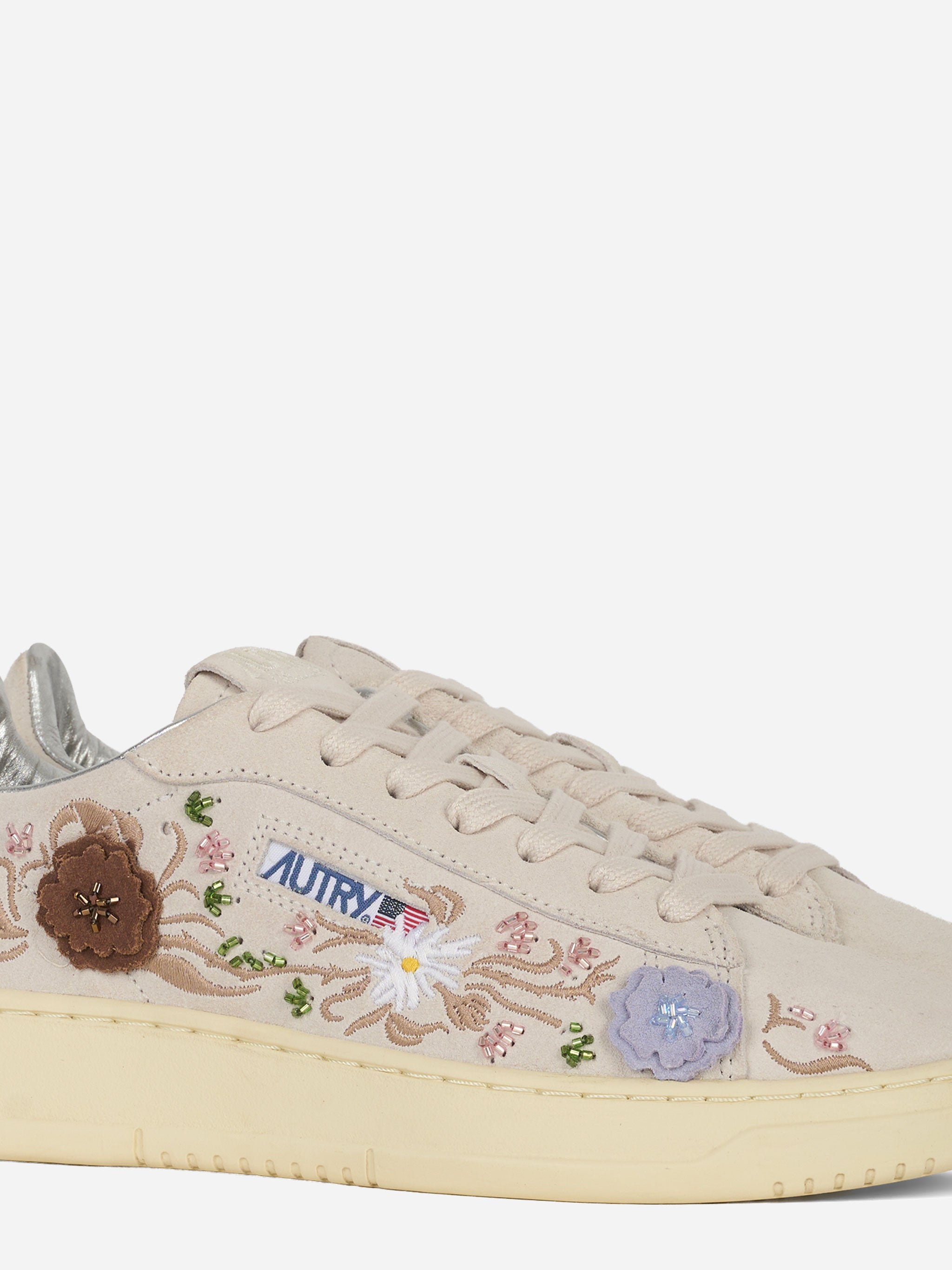 Sneakers Dallas low Floral in suede bianco
