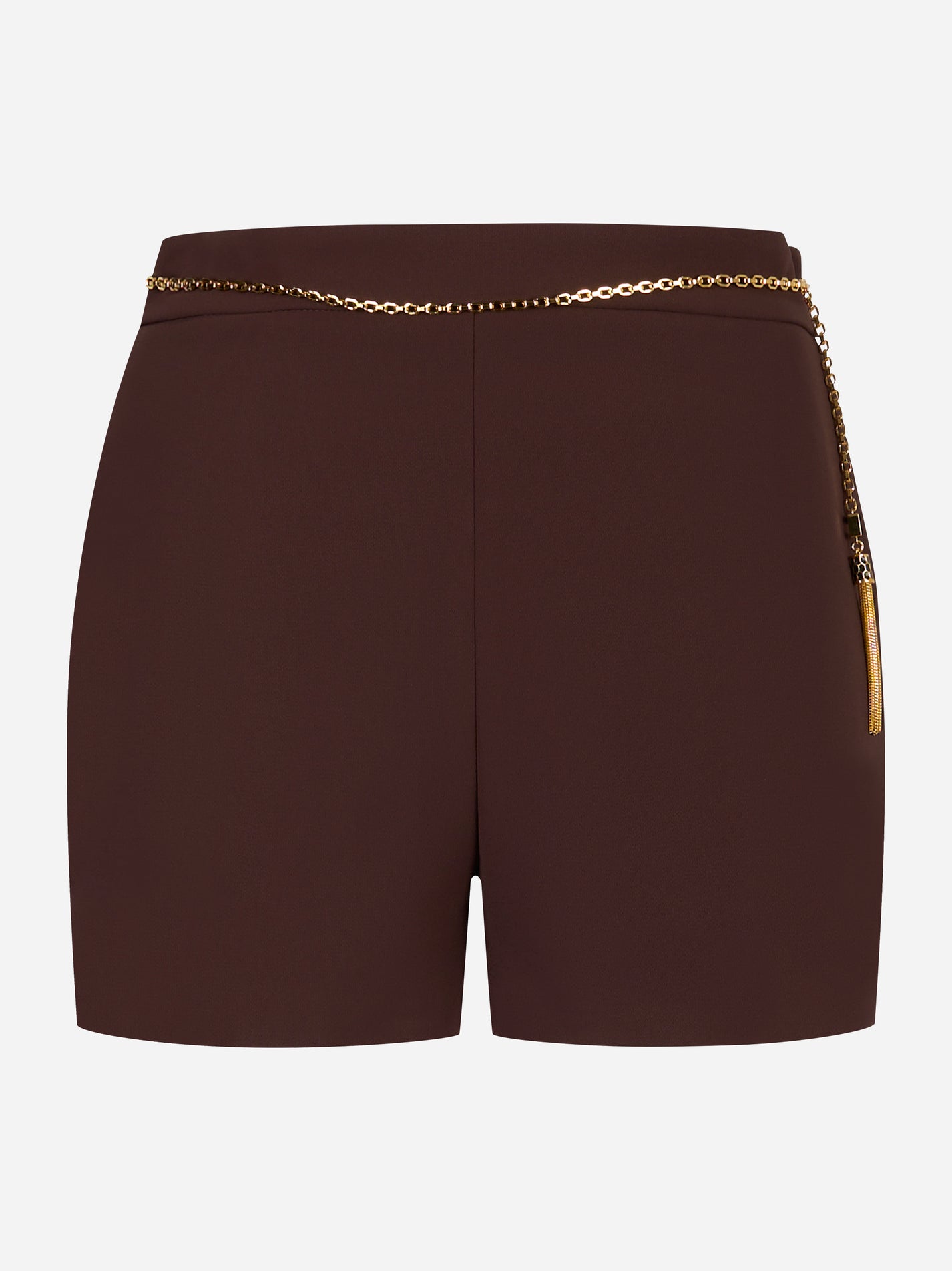 Shorts in crêpe cioccolato con catena dorata - Elisabetta Franchi