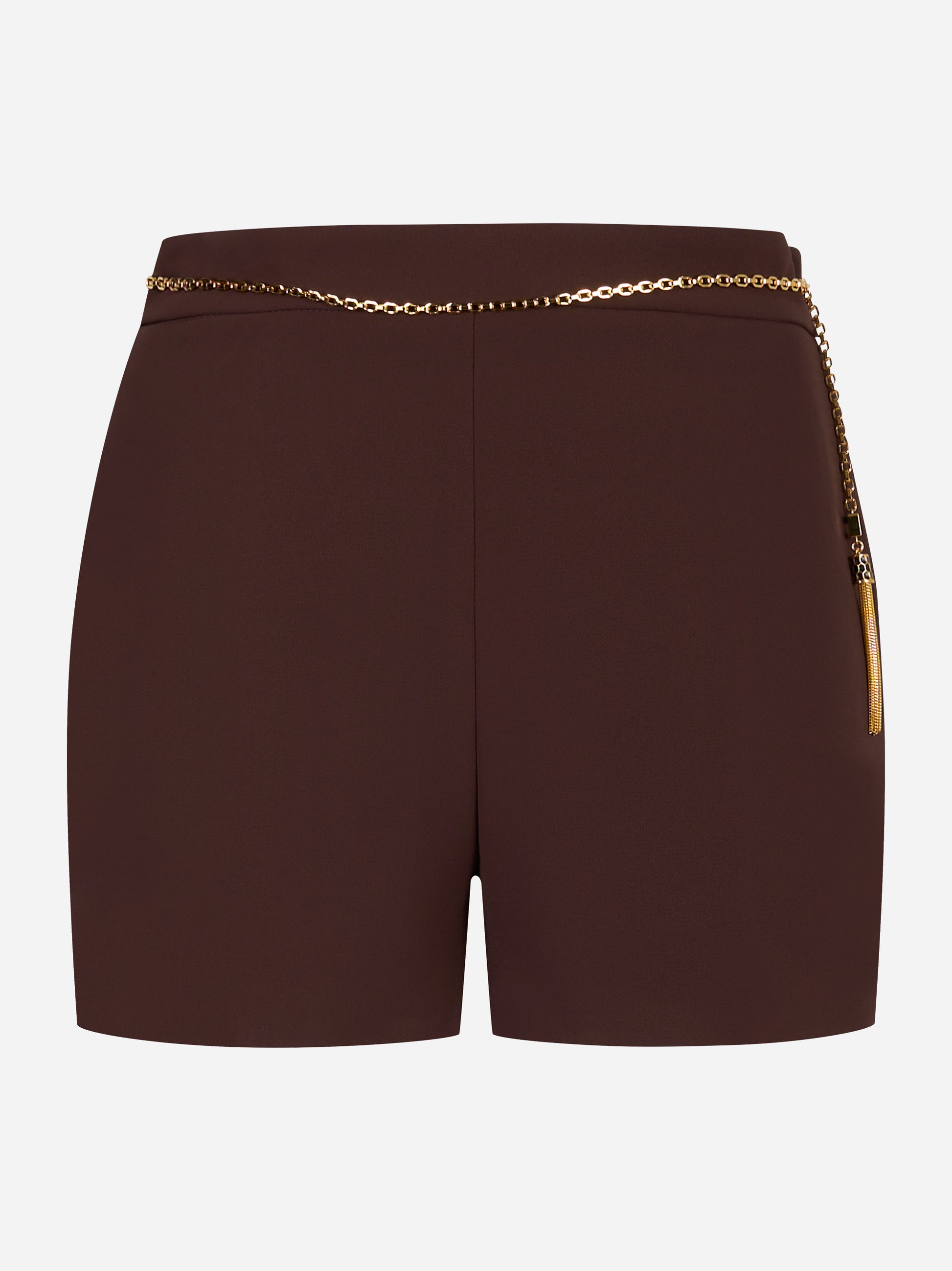 Shorts in crêpe cioccolato con catena dorata - Elisabetta Franchi