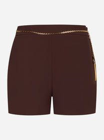 Shorts in crêpe cioccolato con catena dorata - Elisabetta Franchi