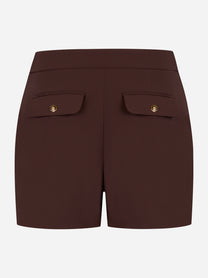Retro dei shorts in crêpe cioccolato con pattine e bottoni dorati - Elisabetta Franchi