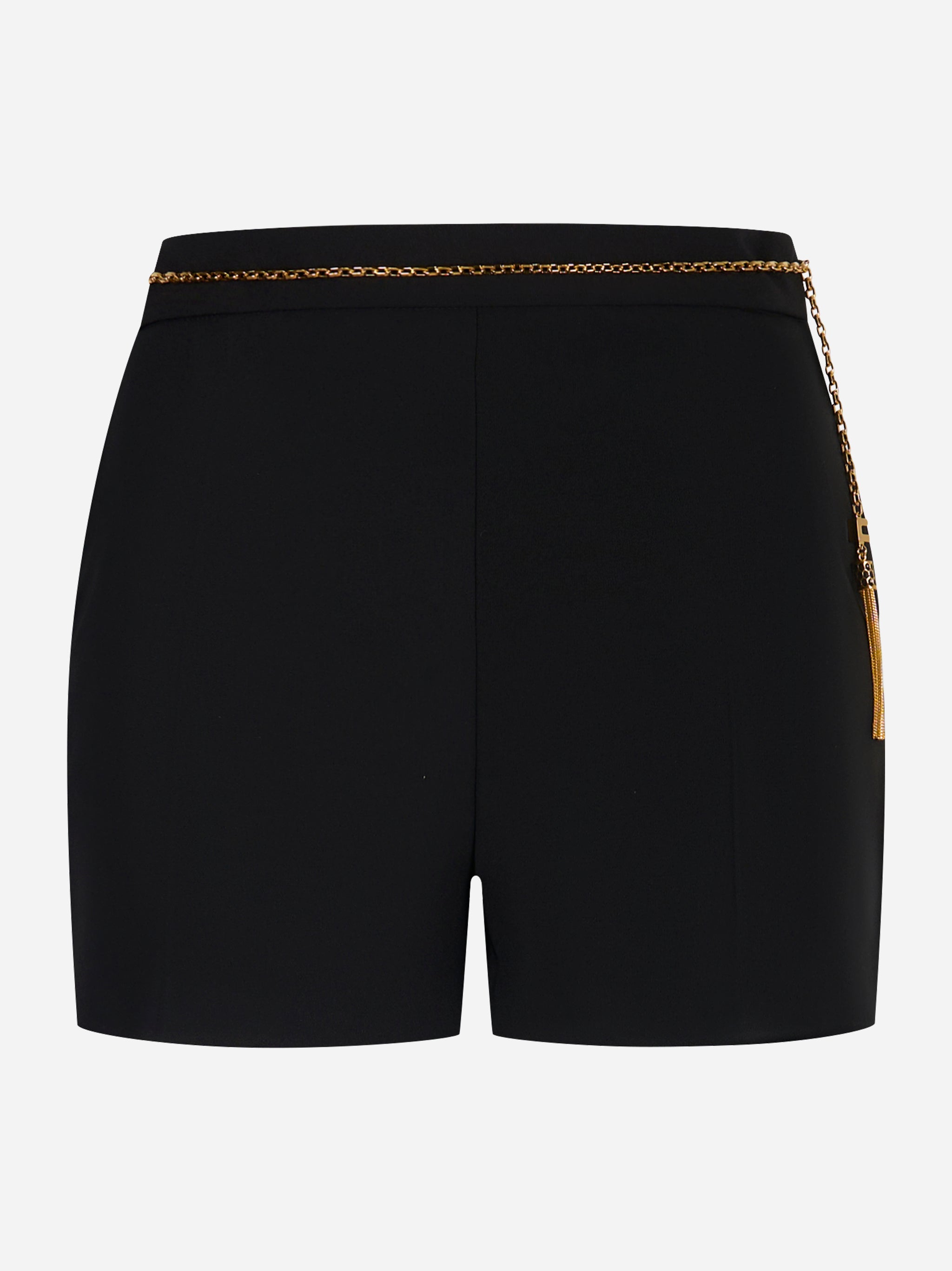Shorts neri Elisabetta Franchi in crêpe con catena dorata e vita regolare, vista frontale