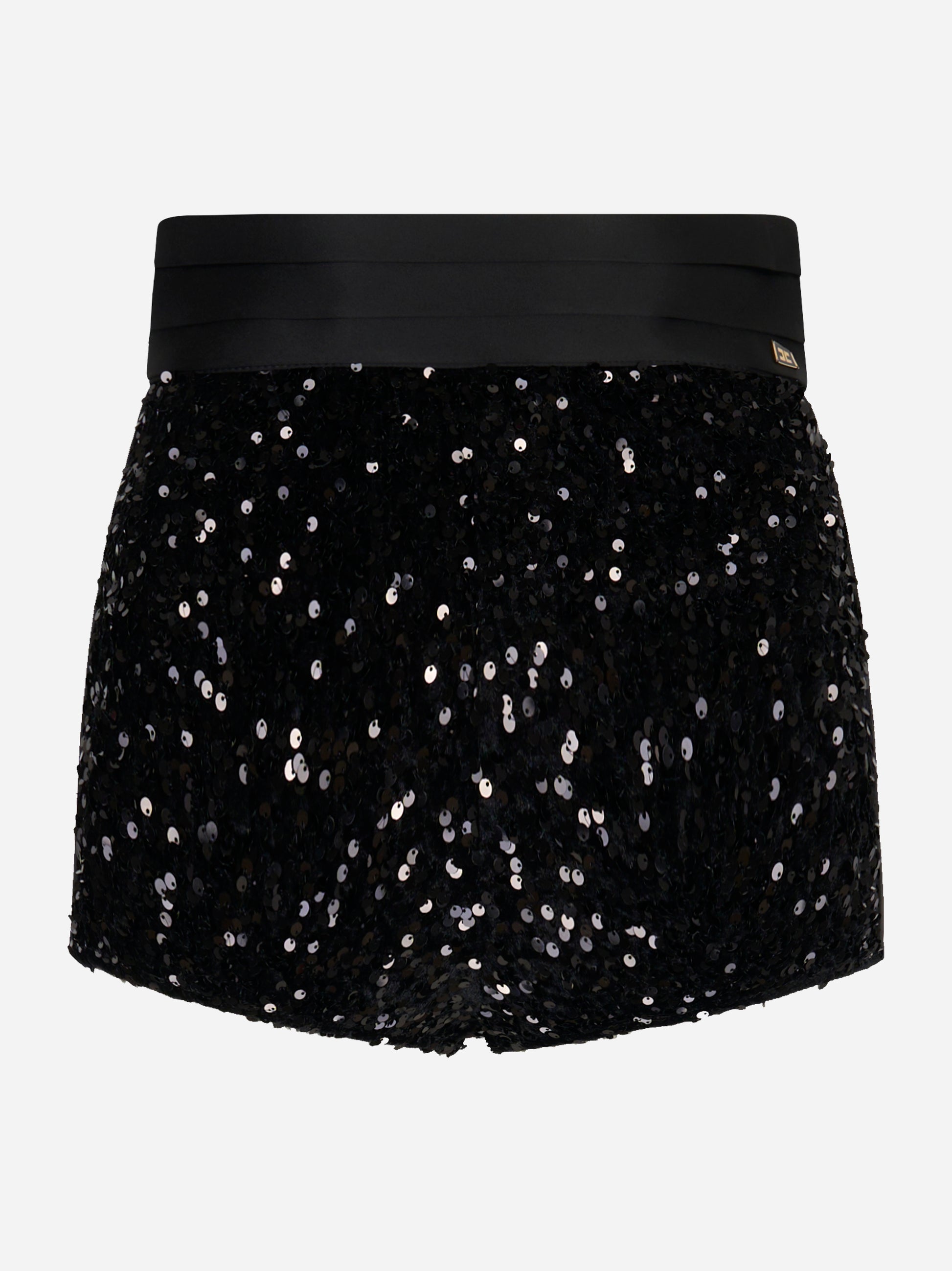 Shorts neri vita alta con paillettes di Elisabetta Franchi - fronte