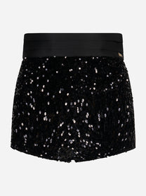 Shorts neri vita alta con paillettes di Elisabetta Franchi - fronte