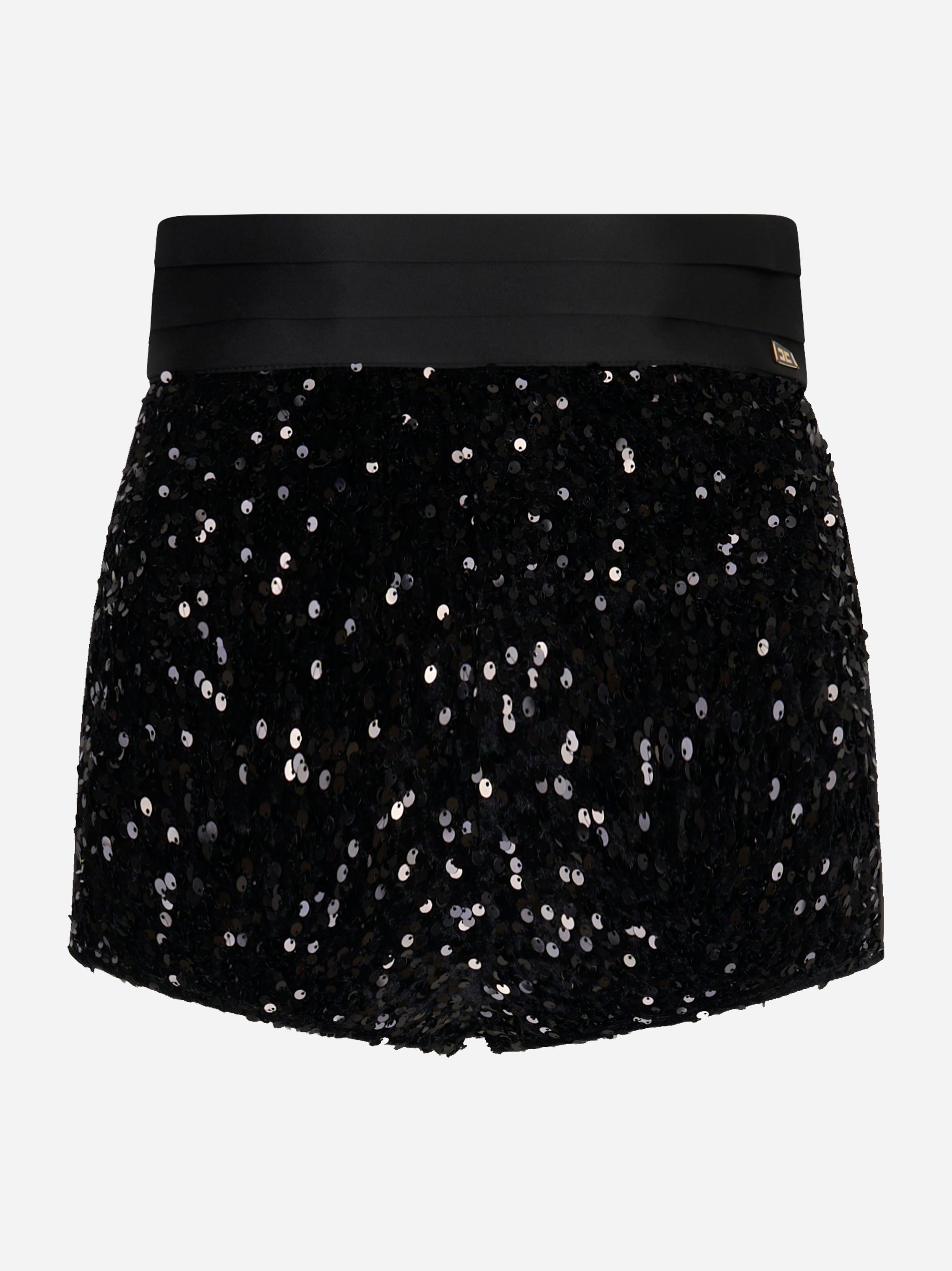 Shorts neri vita alta con paillettes di Elisabetta Franchi - fronte