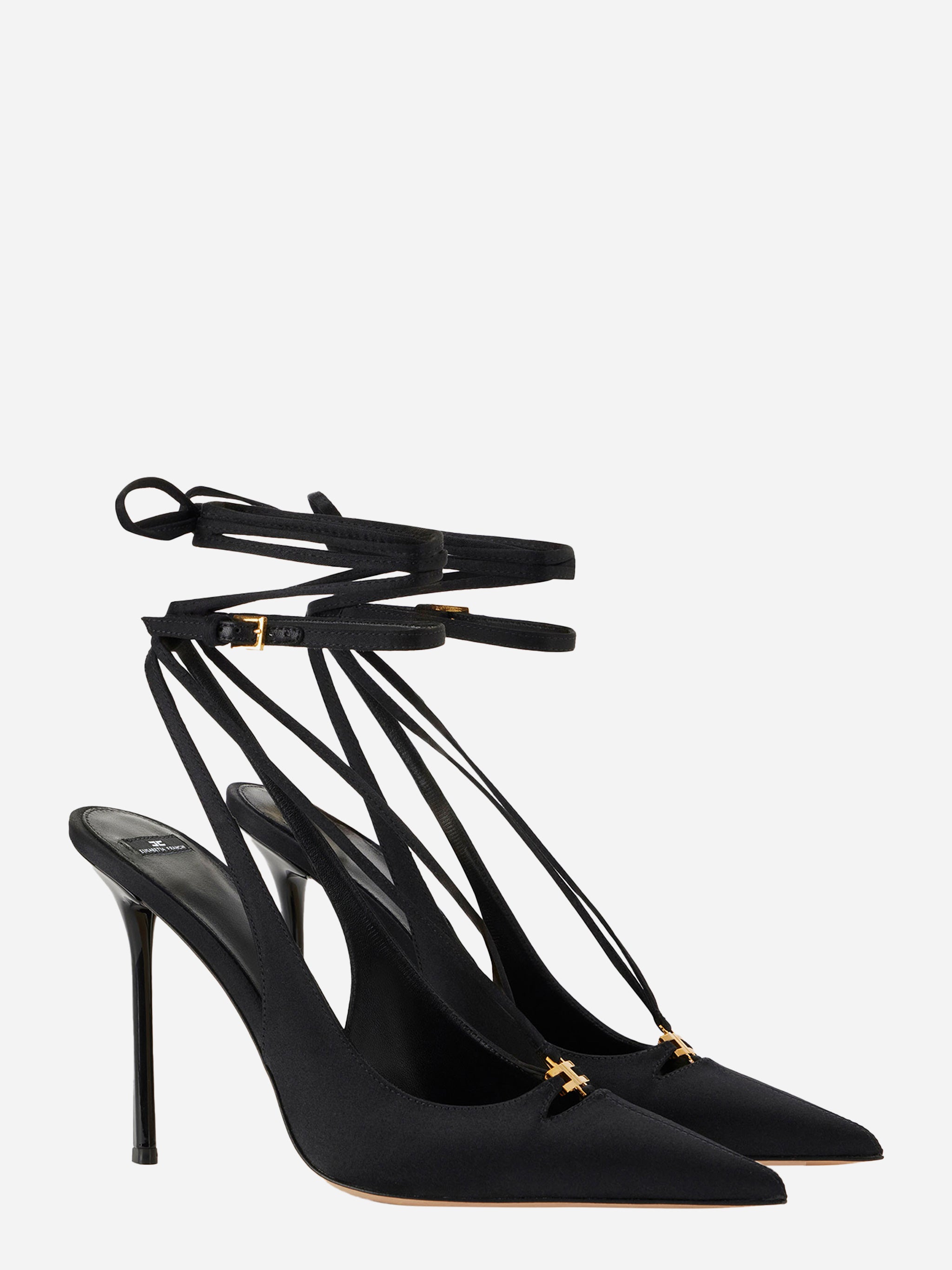 Slingback a punta in raso nero con tacco alto e lacci incrociati Elisabetta Franchi