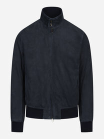 Bomber in pelle scamosciata blu