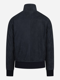 Bomber in pelle scamosciata blu