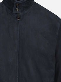 Bomber in pelle scamosciata blu