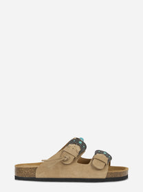 Sandalo Buckle Stone in sude beige