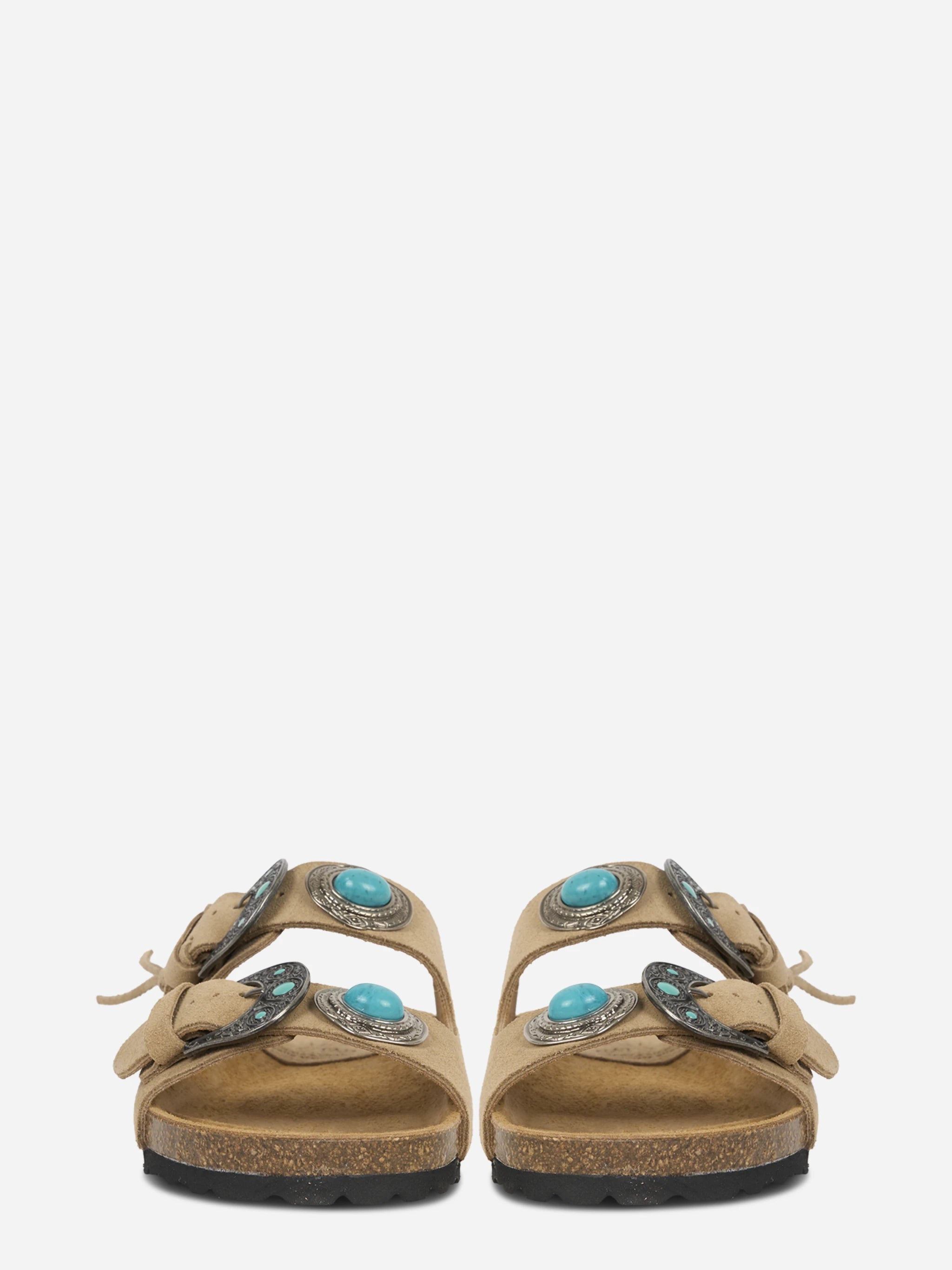 Sandalo Buckle Stone in sude beige