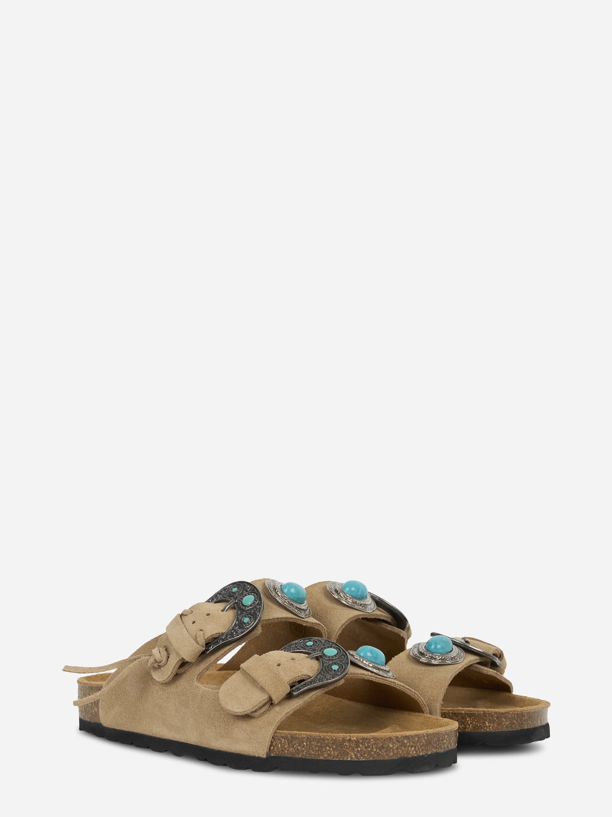 Sandalo Buckle Stone in sude beige