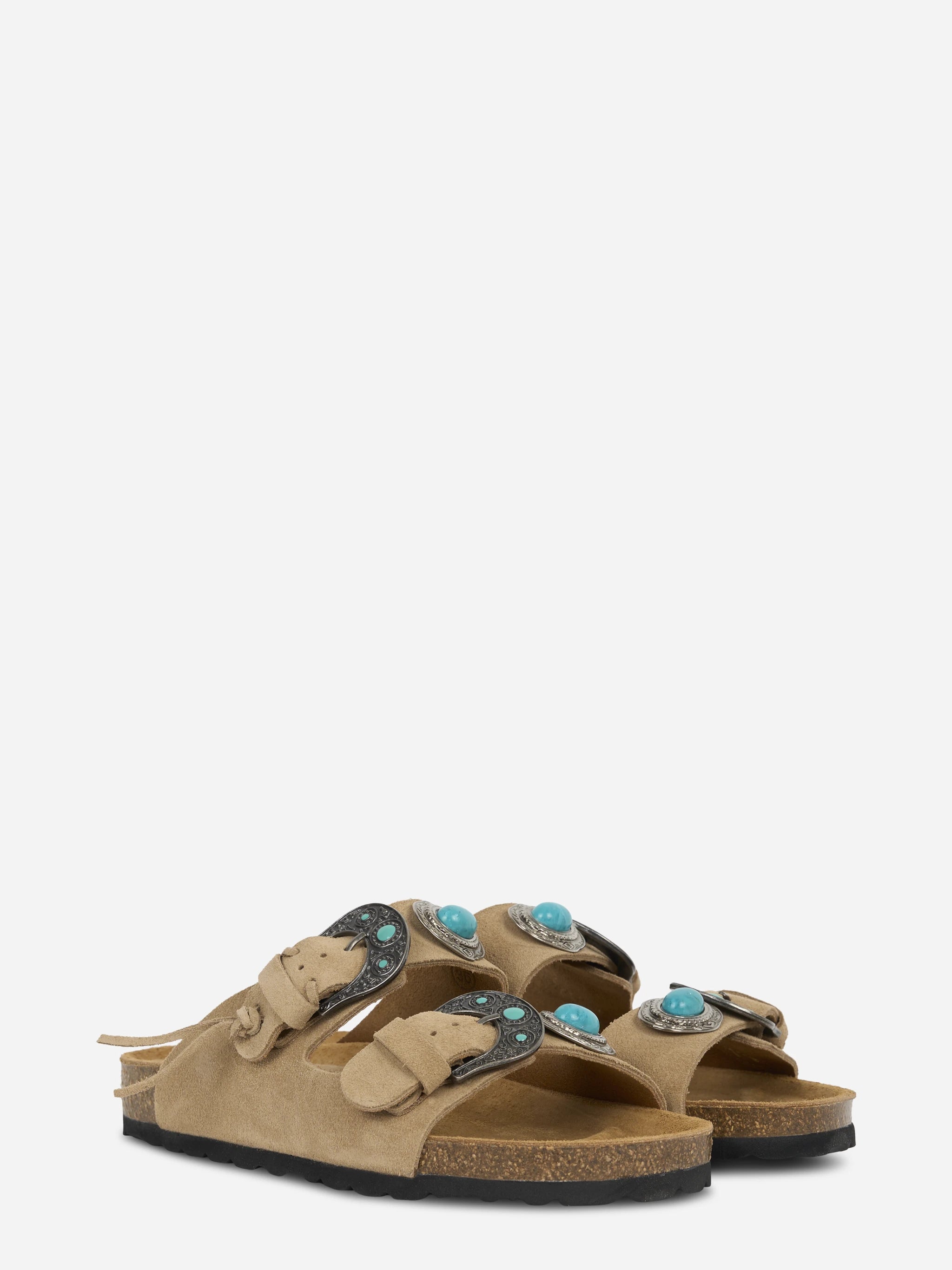 Sandalo Buckle Stone in sude beige