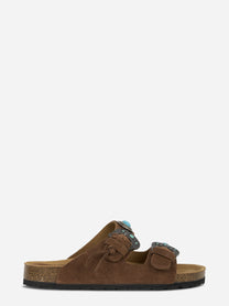 Sandalo Buckle Stone in sude marrone