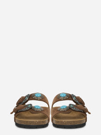 Sandalo Buckle Stone in sude marrone