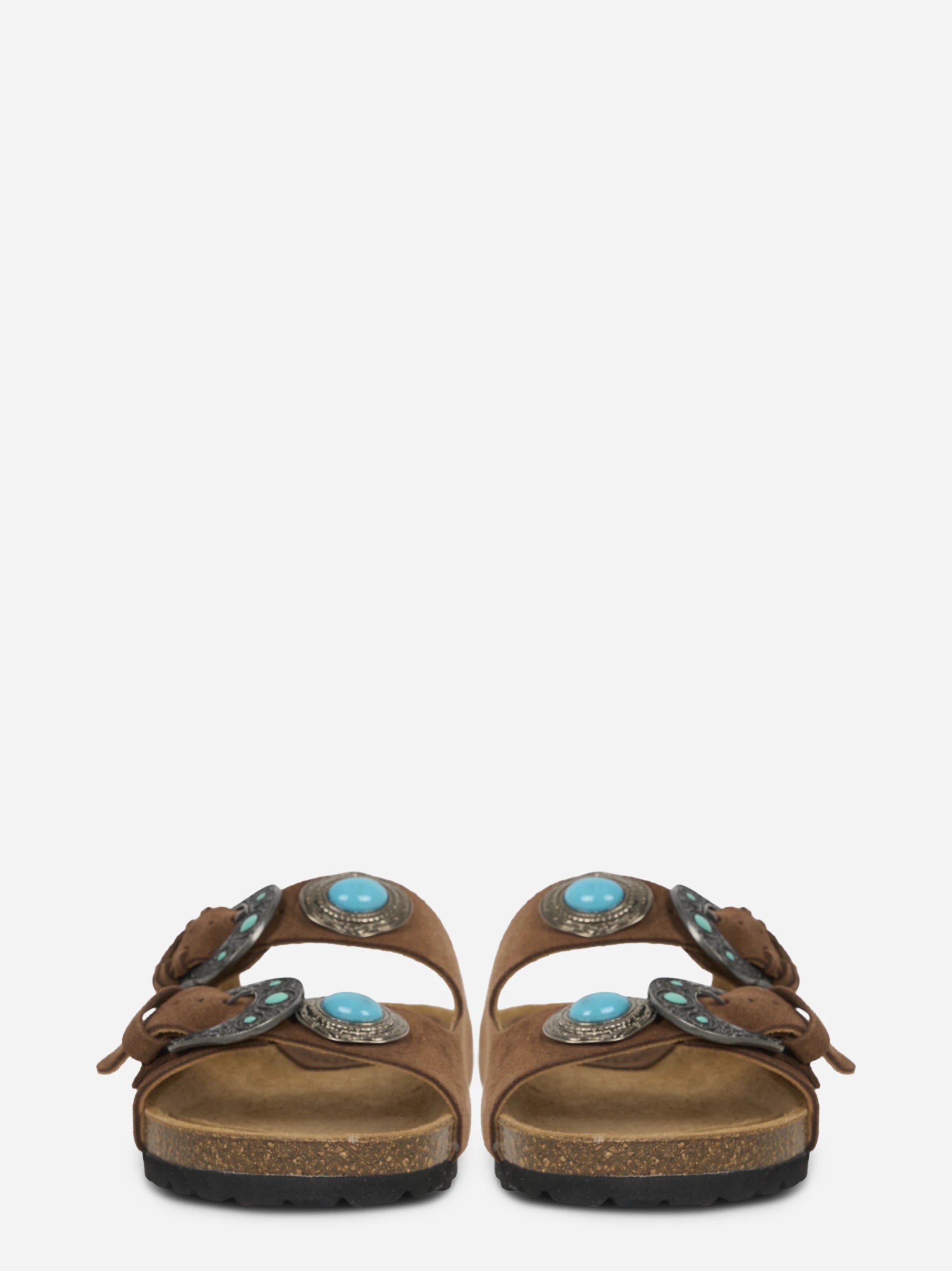 Sandalo Buckle Stone in sude marrone