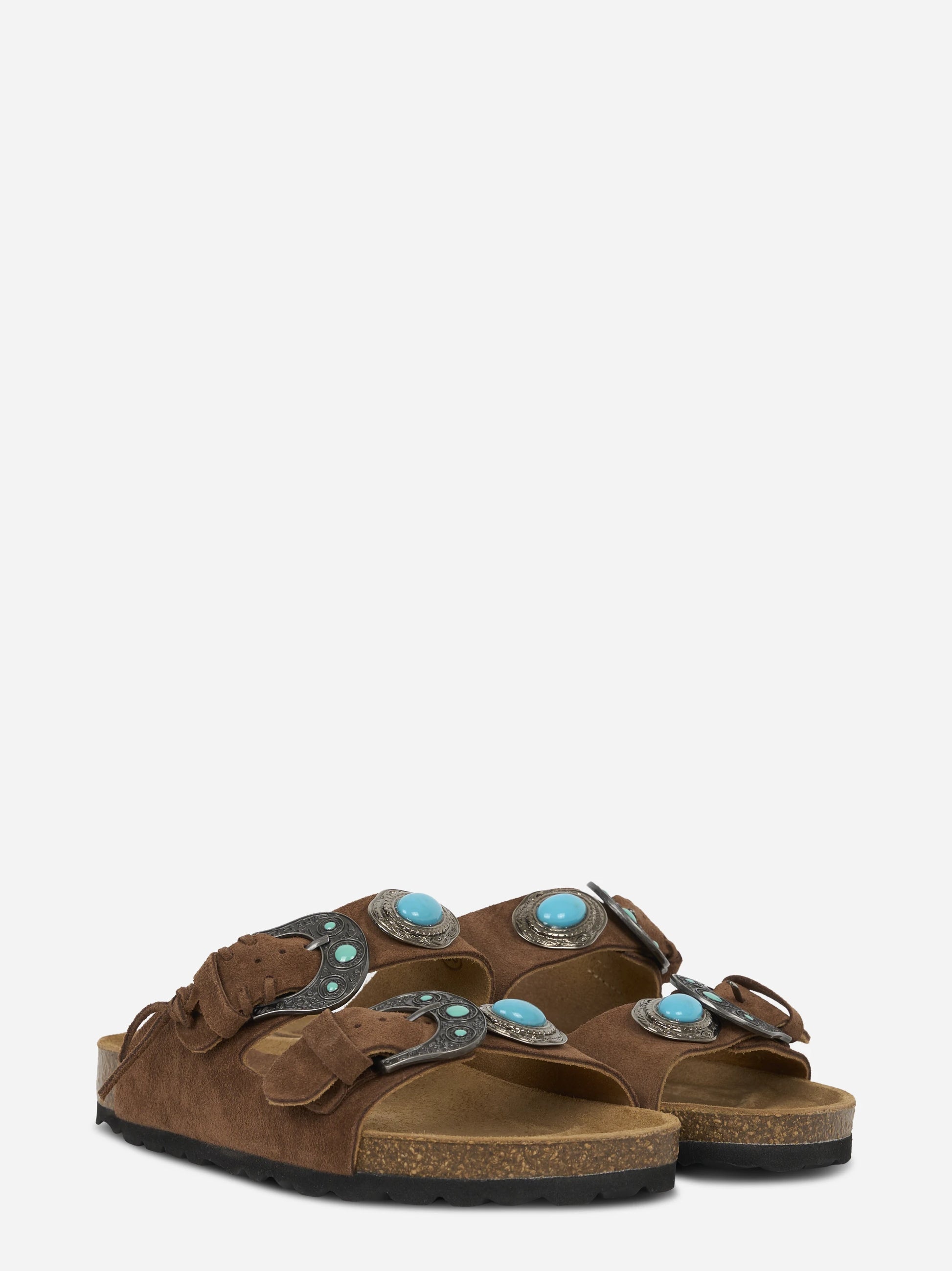 Sandalo Buckle Stone in sude marrone