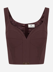 Top bustier Elisabetta Franchi vinaccia con scollo a cuore e dettagli logo dorati, vista frontale