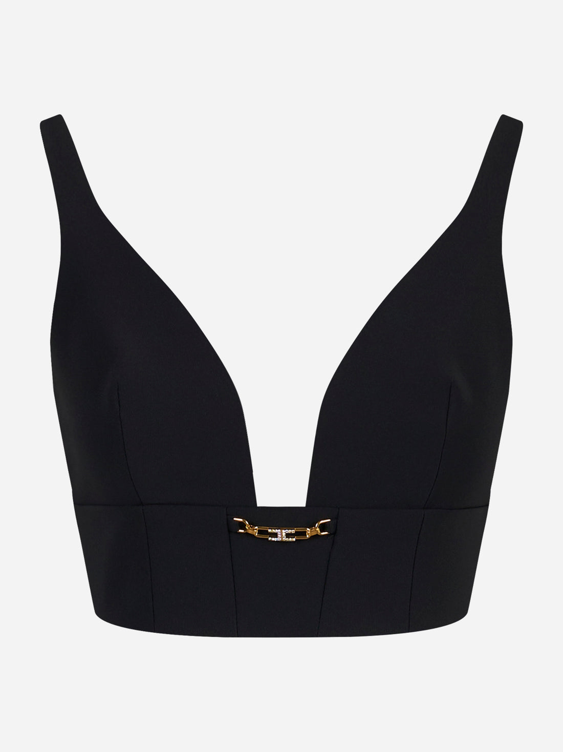 Top nero in crepe con scollo profondo e dettaglio gioiello Elisabetta Franchi